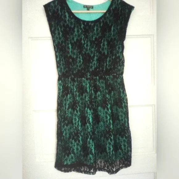 BeBop | Dresses | Black Lace Over Green Dress | Poshmark BeBop | Dresses | Black Lace Over Green Dress | Poshmark